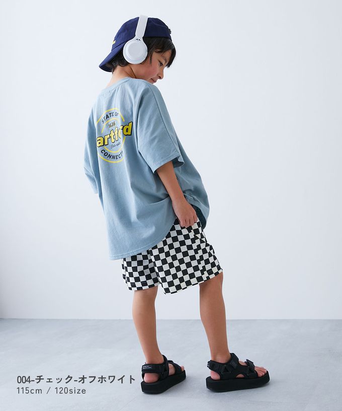 日本 devirock - 夏日印花純棉寬版短褲-植物與鳥-淺米棕