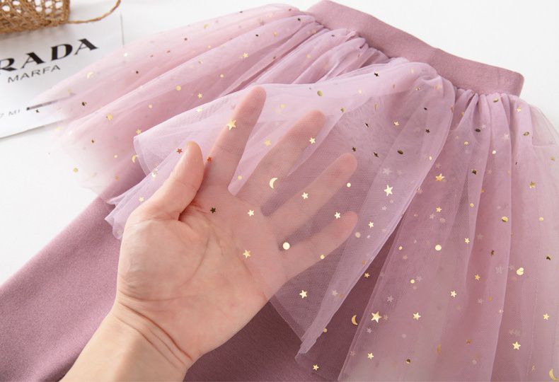 FANMOU - 加絨網紗亮片褲裙-星星月亮-灰色