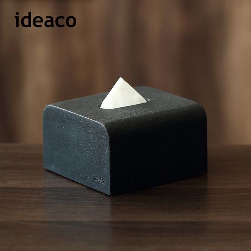 日本IDEACO - 方形圓角磚磨砂餐巾紙盒-沙黑(砂岩款)