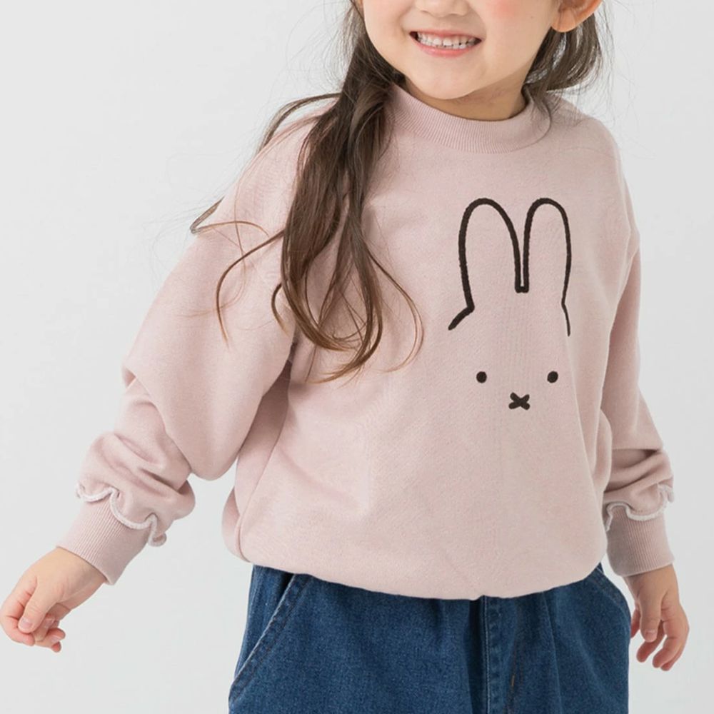 限量聯名 裏毛米飛兔印花大學長袖上衣-線條耳朵-煙燻粉