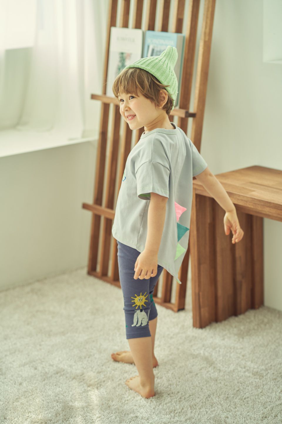 韓國 Mimico - 刺繡線條塗鴉恐龍造型T-象牙白