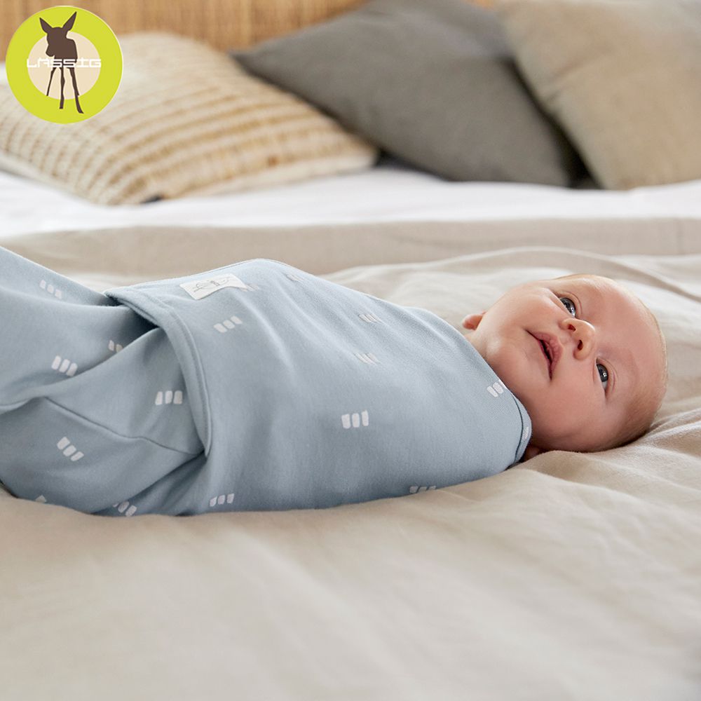 德國 Lassig - 寶寶有機棉好眠懶人包巾-灰霧藍
