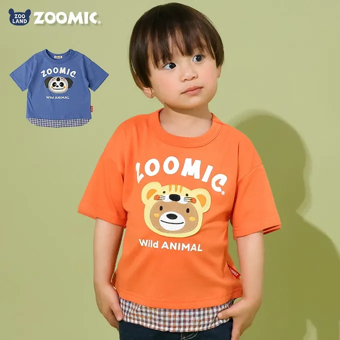 日本 ZOOLAND - 假面小熊層次感天竺棉短袖上衣-無尾熊-藍