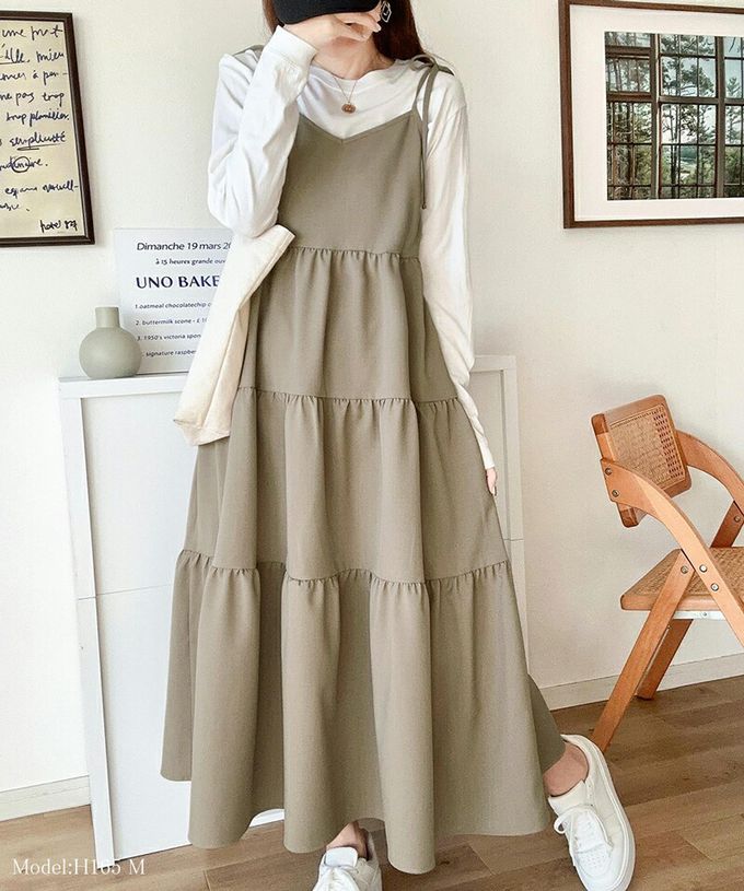 日本 Classical Elf - 前後2way綁帶分層傘狀洋裝-摩卡