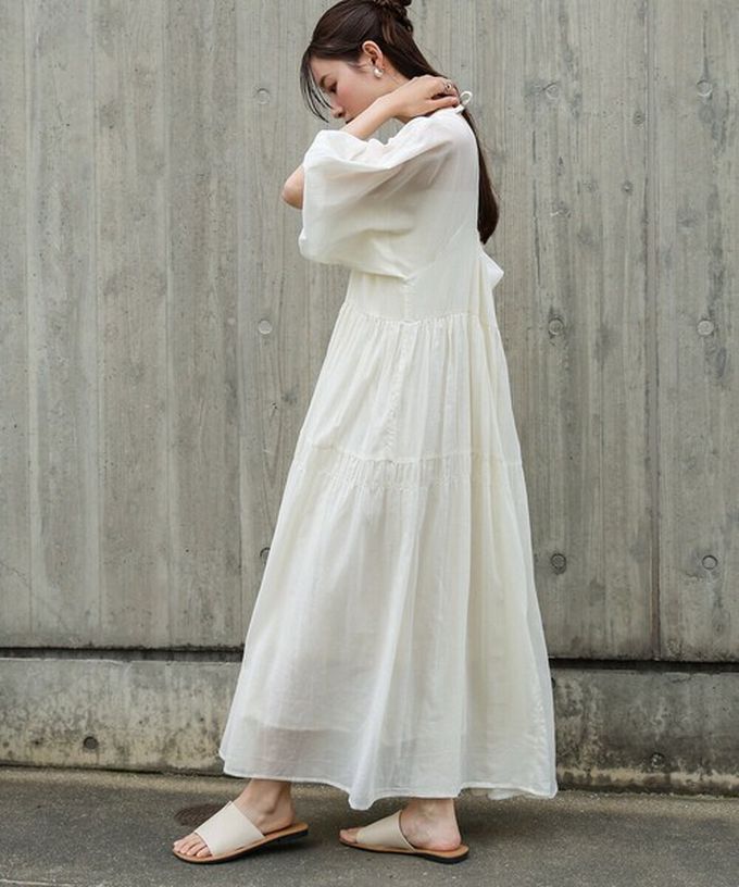 日本 Bab - 100%棉 巴里紗柔軟素色寬袖洋裝-水藍 (S)