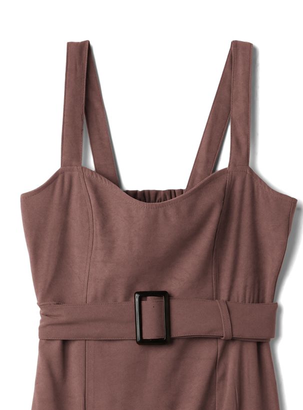 日本 GRL - 麂皮感愛心領魚尾吊帶裙-罌粟粉