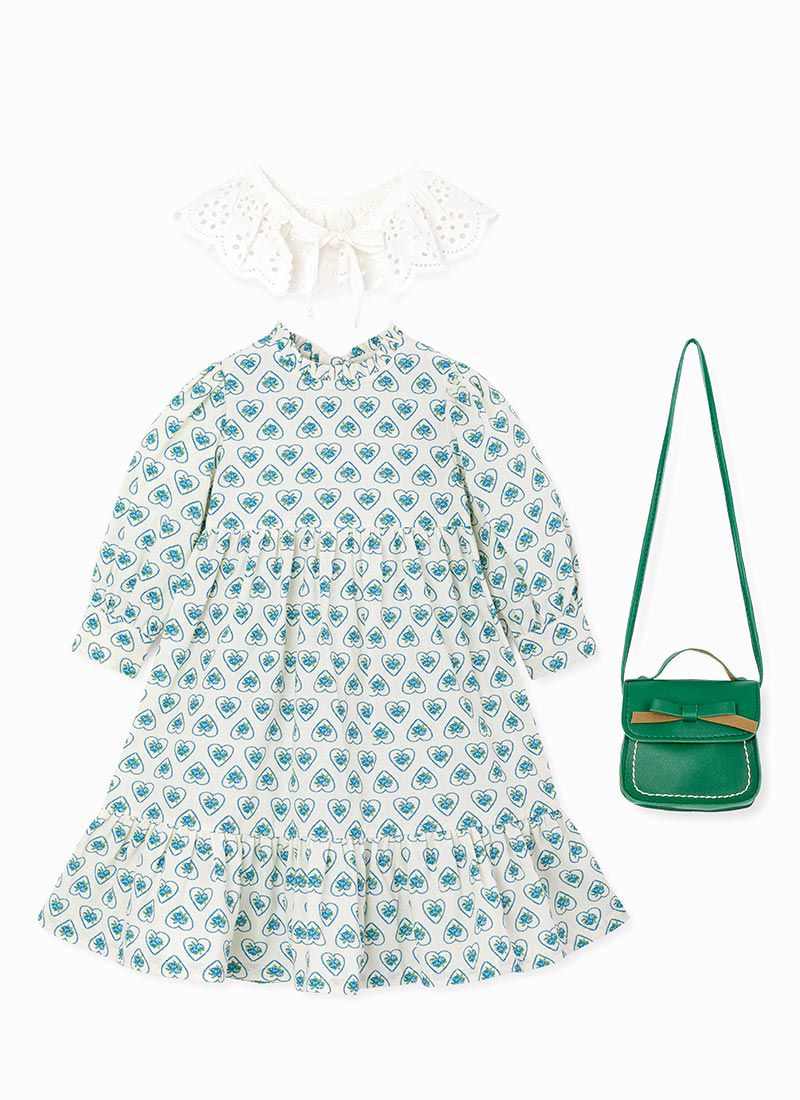 韓國 OZKIZ - (附包包)綠色愛心長袖高腰魚尾洋裝