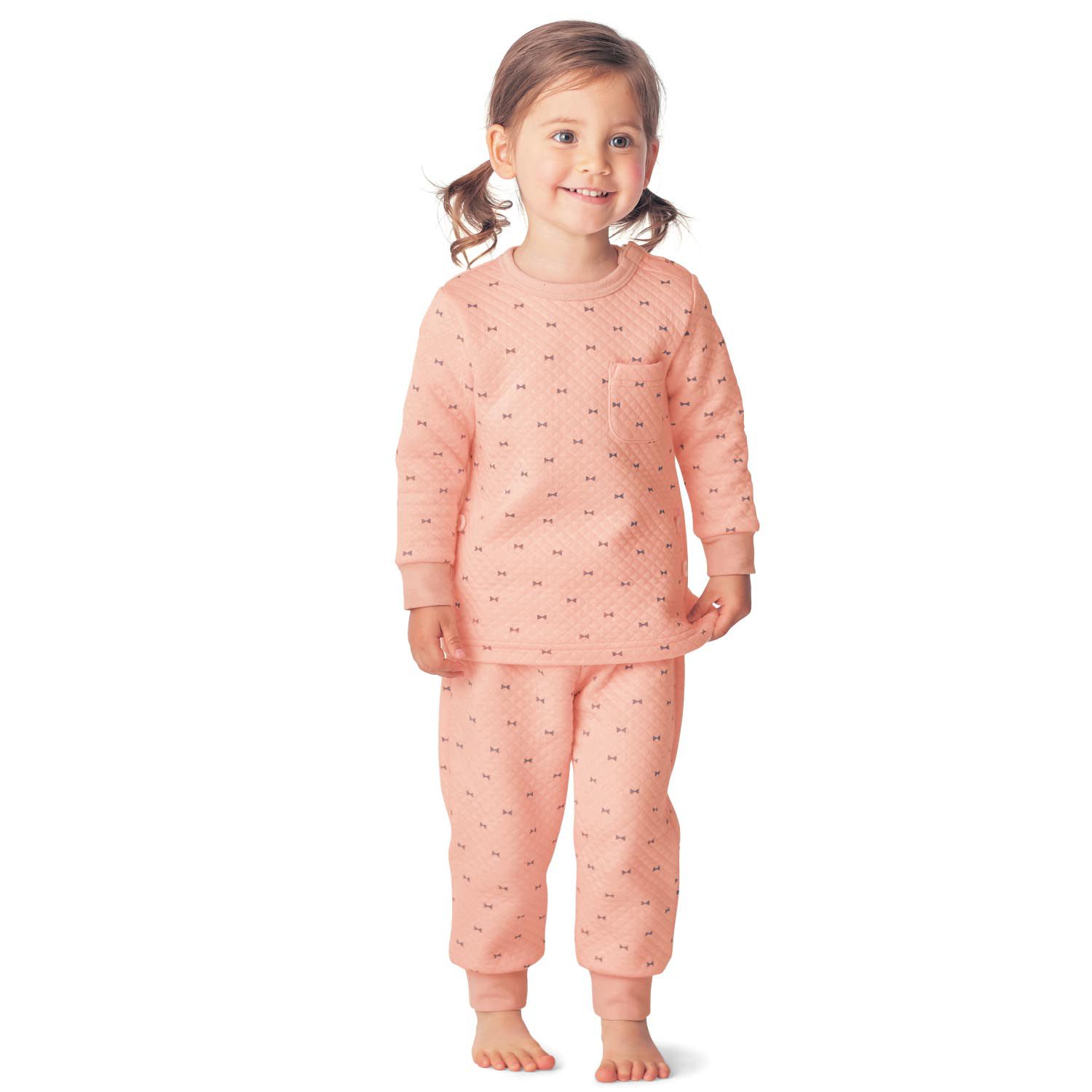 日本千趣會 - 純棉鋪棉保暖長袖家居服/睡衣-蝴蝶結-粉