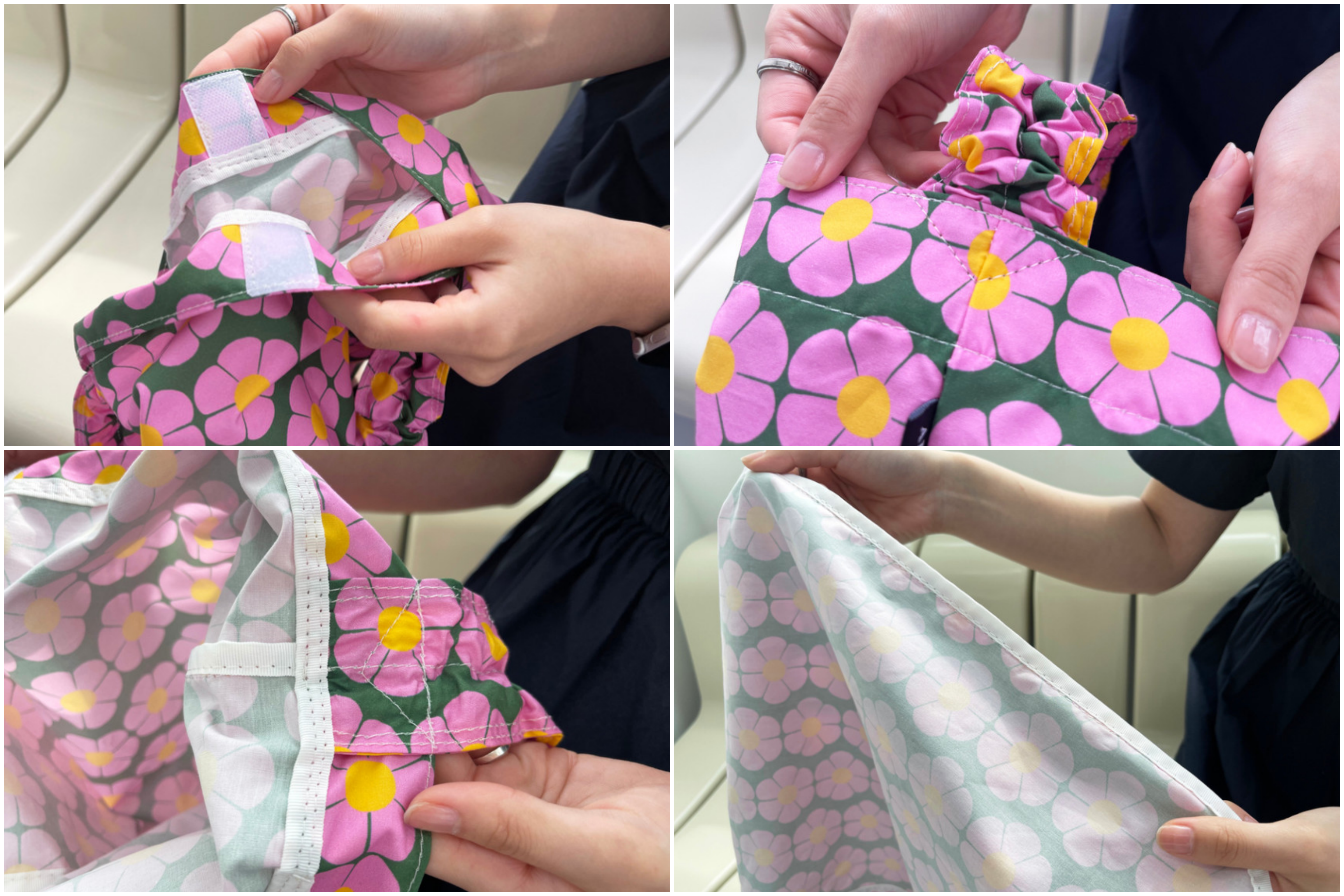 韓國 ARDERE - 花漾點綴環保肩背包/袋-桃花-綠 (44x38cm(帶長70cm))