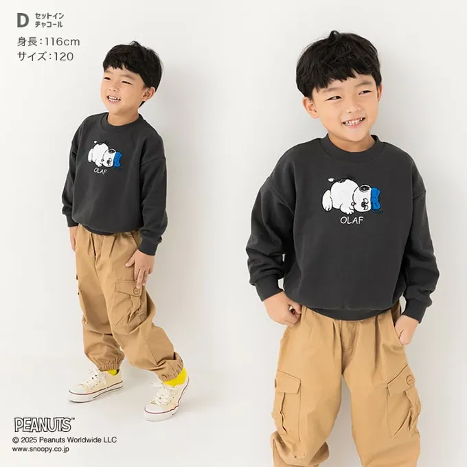 日本 Chil2 - 限定聯名 史奴比縮口長袖上衣-立體刺繡OLAF-炭灰