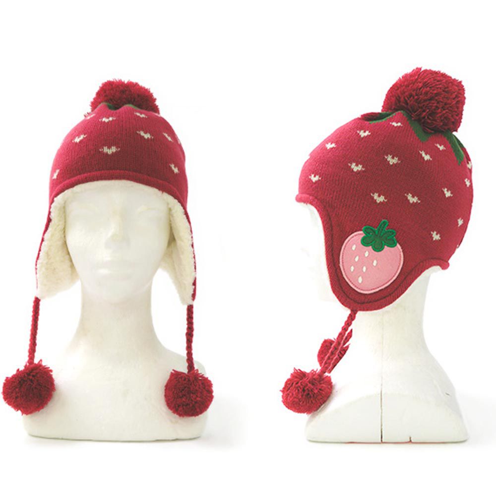 日本 ZOOLAND - 防寒刷毛針織保暖帽-草莓-紅 (頭圍50~54cm)