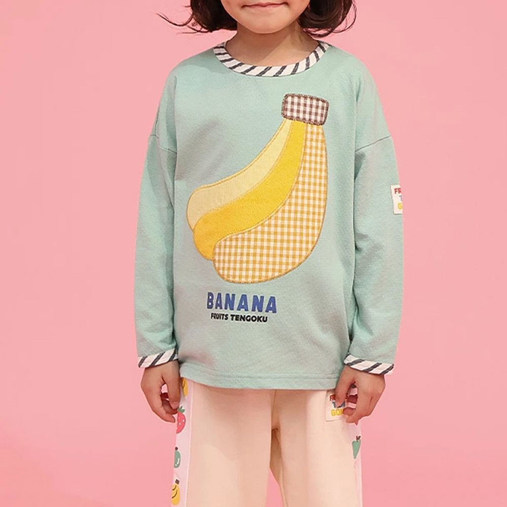 水果樂園 格紋緹花長袖上衣-香蕉-薄荷綠