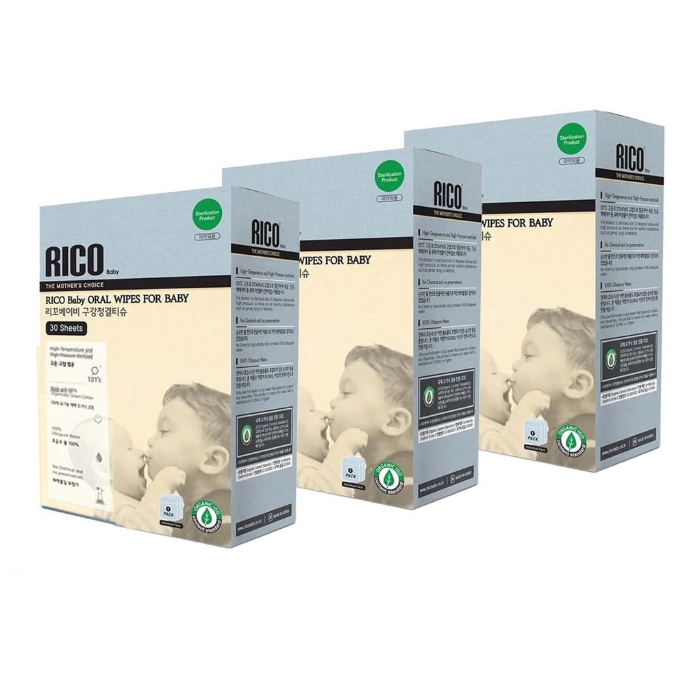 韓國RICO baby - 嬰兒潔牙溼紙巾(30片獨立包裝/盒)-3盒入-效期至：2023/12/14