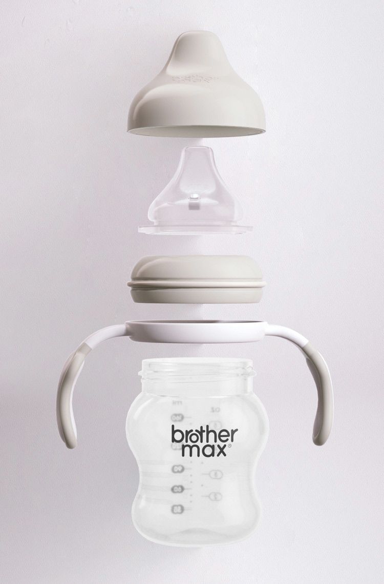 英國 Brother Max - 離乳訓練組-副食品分裝盒(大)*4+防漏喝水訓練杯*1+ 奶瓶蔬果除味清潔液60ml*1