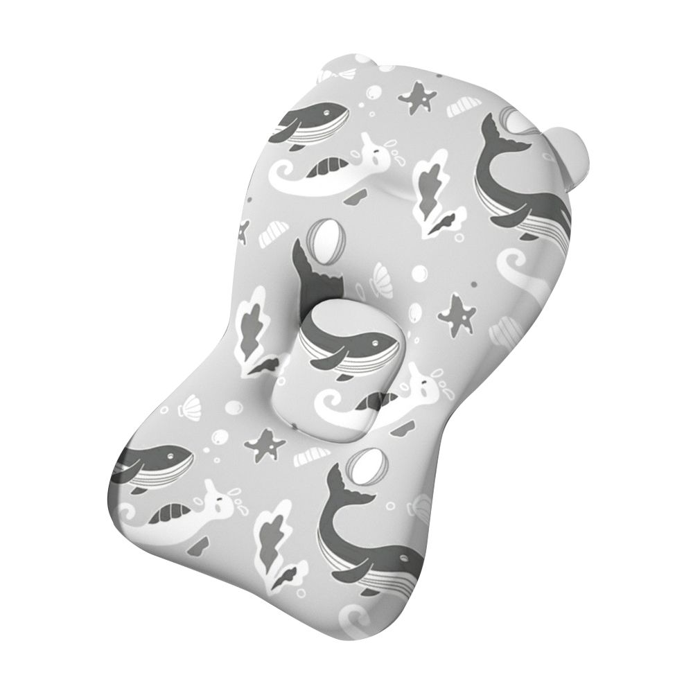 寶寶防滑洗澡墊 鯨魚漂浮沐浴墊 新生兒沐浴網兜 浴網 洗澡墊-灰色鯨魚 (43*33cm)