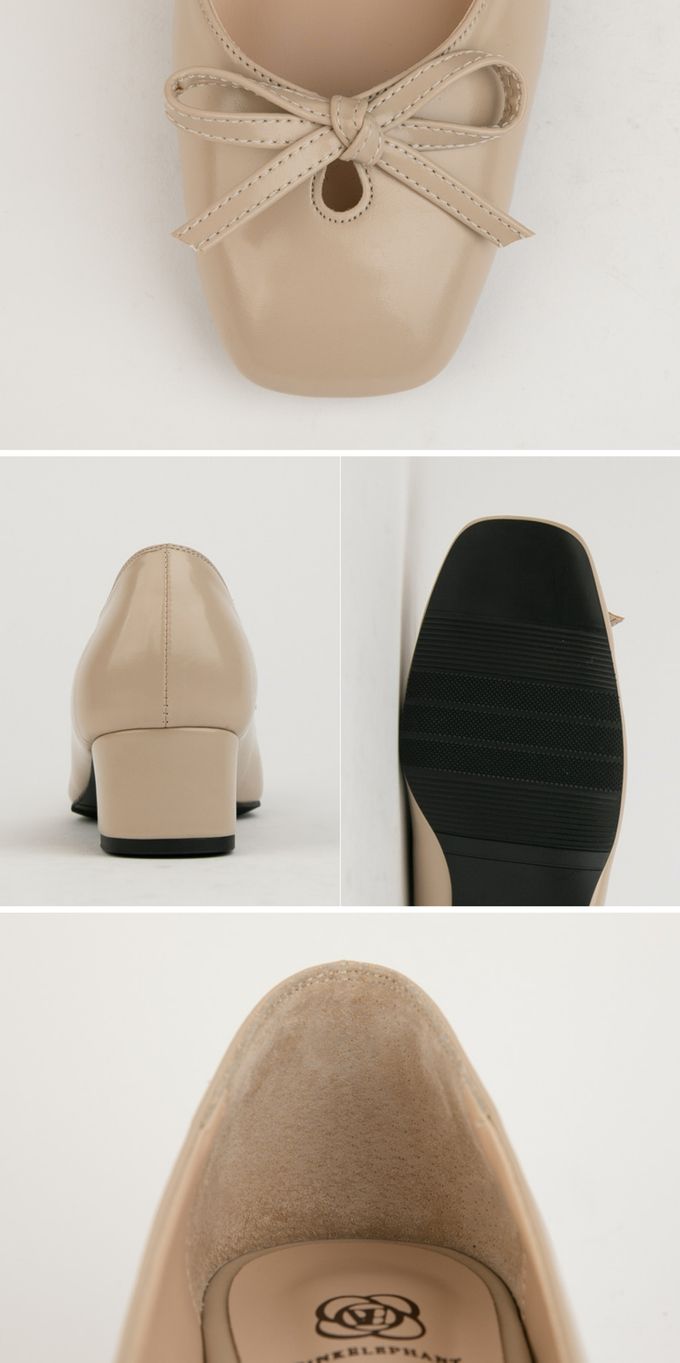 韓國 PINKELEPHANT - 蝴蝶結淺口輕便跟鞋(4cm)-杏