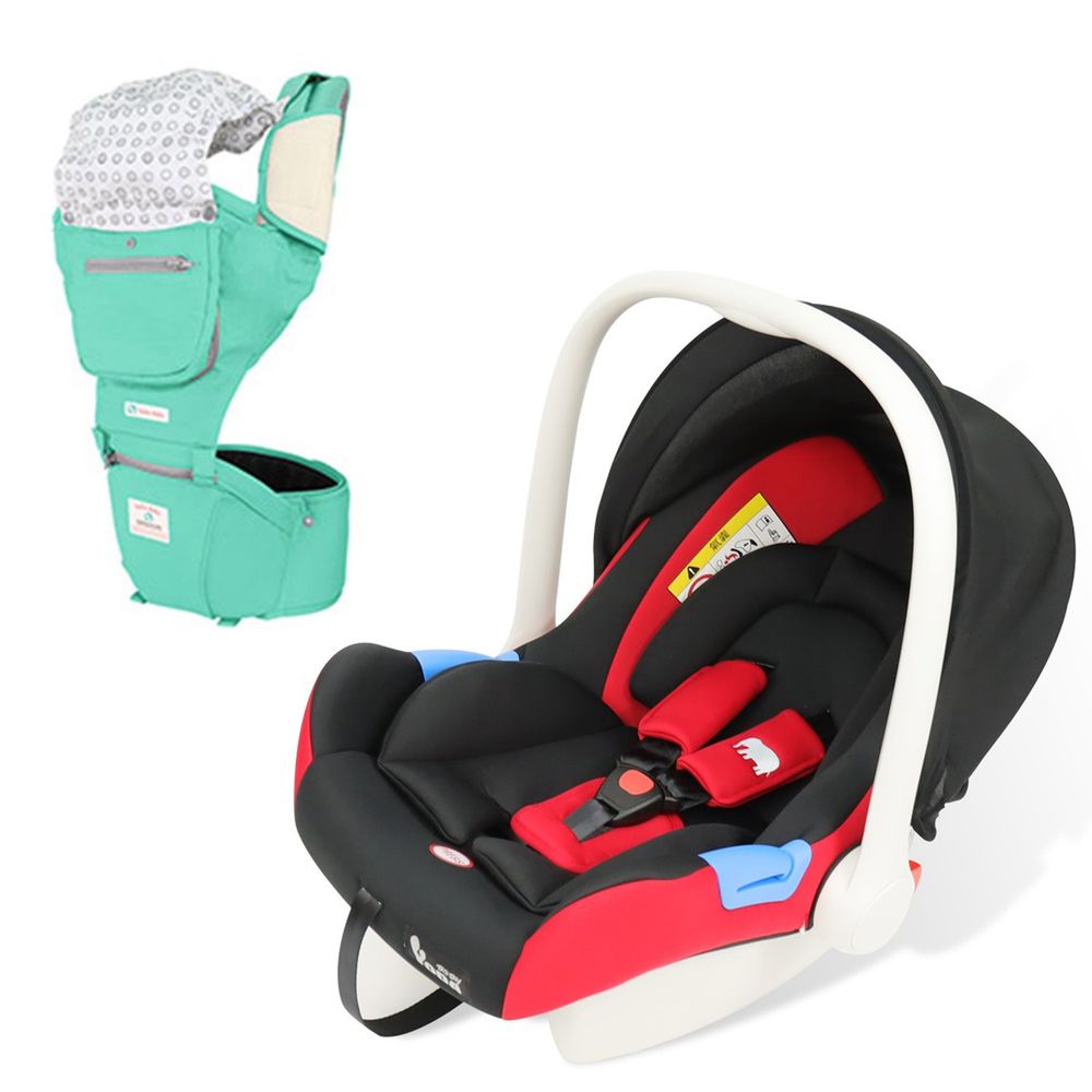 YODA - 嬰兒提籃式汽座+嬰幼兒機能成長型坐墊揹巾-魅力紅+薄荷綠-0-12M(新生兒~13KG)