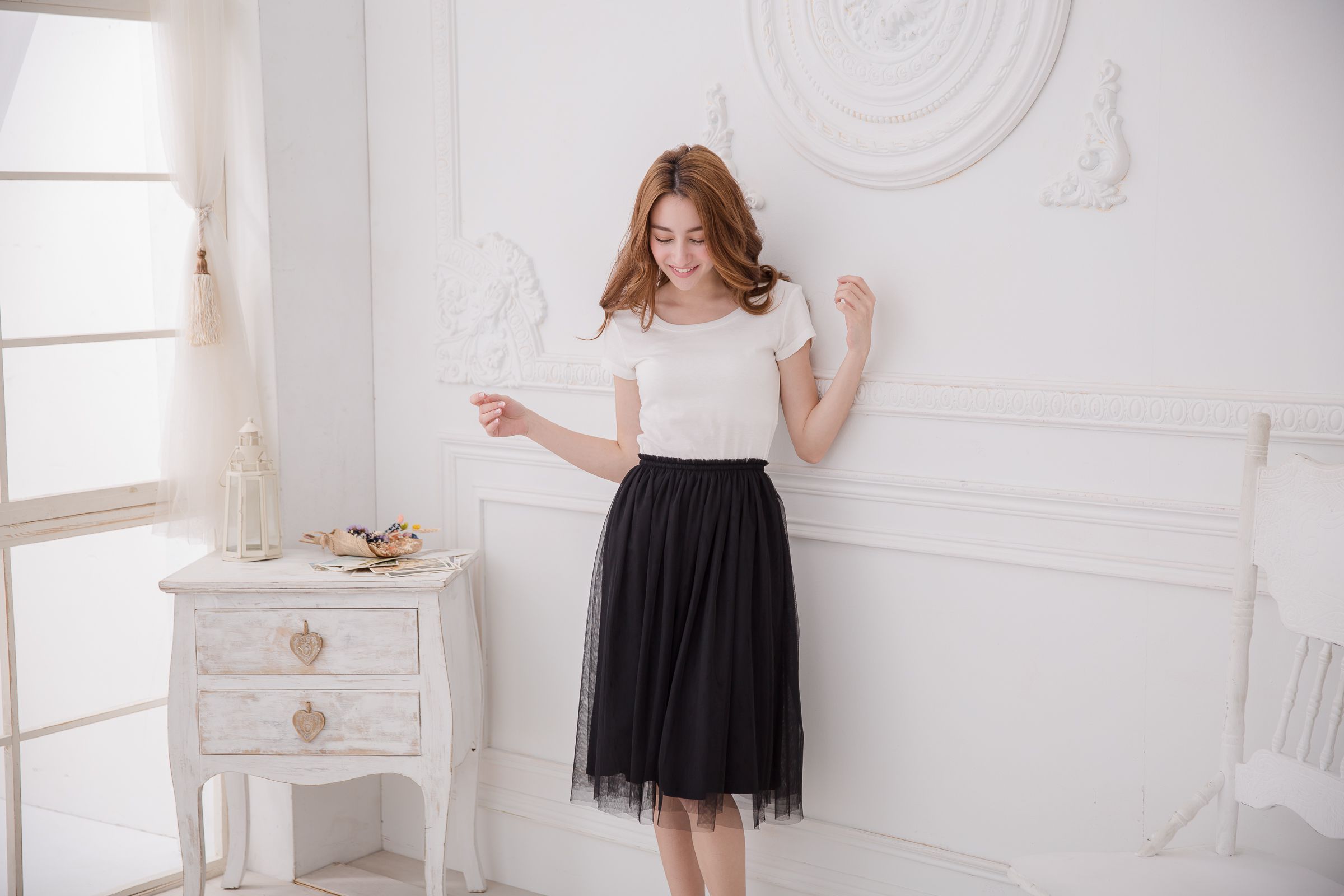 Peachy - 獨家訂製綿柔半身紗裙-半身中長版-華麗黑 (F)