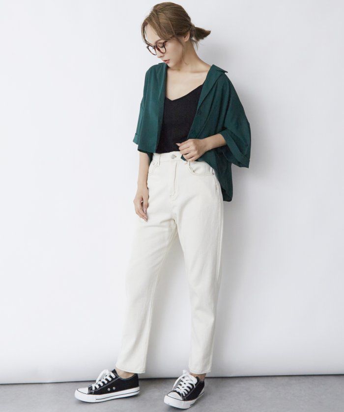 日本 Rejoule - 顯瘦前短後長五分袖寬版口袋襯衫-杏 (M(Free size))