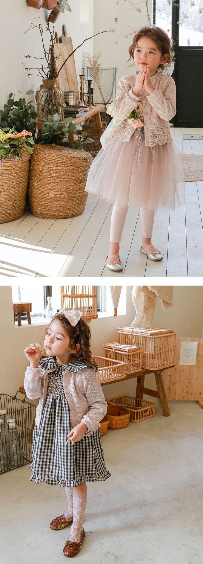 韓國 Puellaflo - 下擺蕾絲裝飾圓領針織外套-藕粉