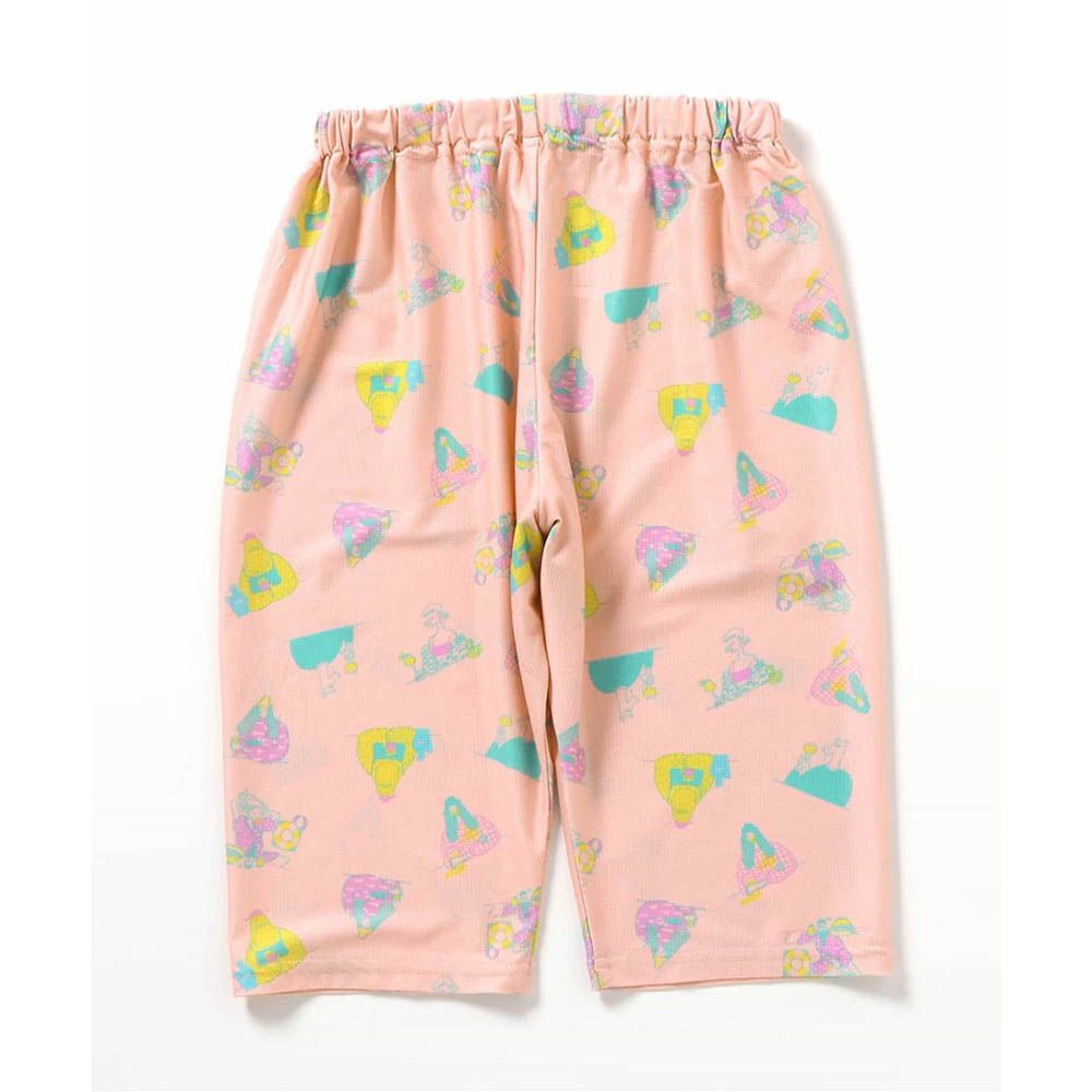 透氣舒適網眼印花七分褲-線條人物-粉紅