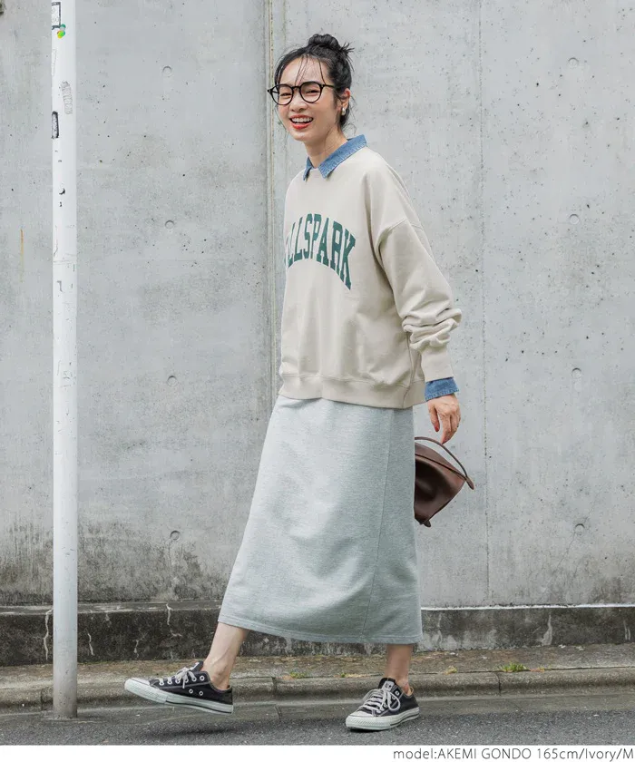 日本 COCA - 裏毛圓領百搭大學T-米杏