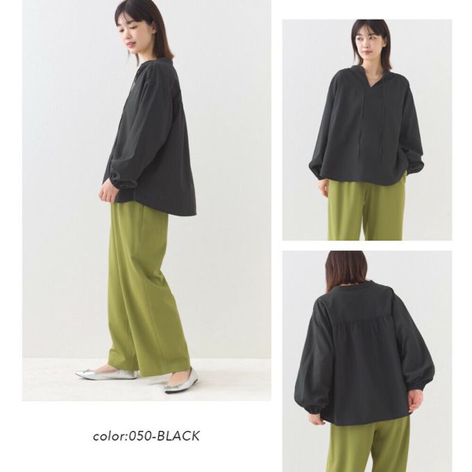 日本 OMNES - 柔滑科技棉 俐落感綁帶澎袖上衣-白