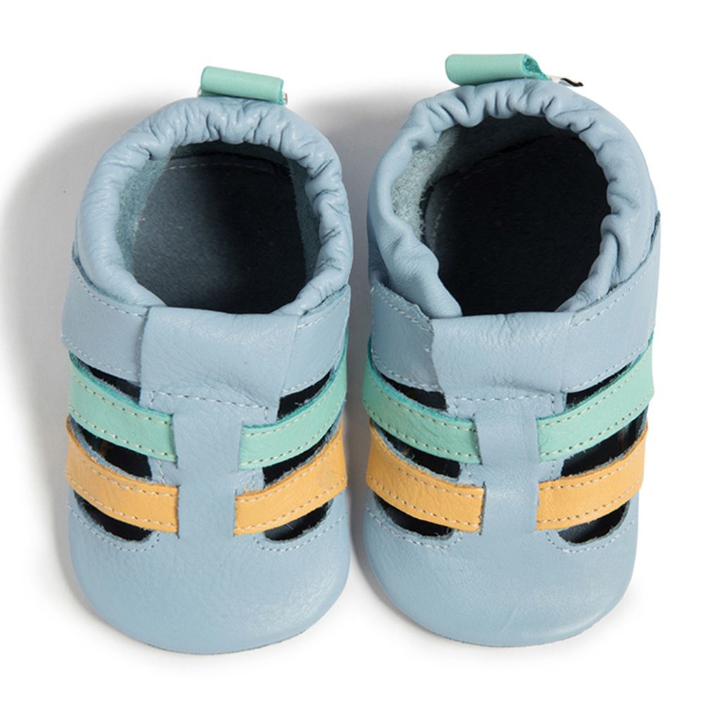 英國 shooshoos - 健康無毒真皮手工鞋/學步鞋/嬰兒鞋-雙色編織(藍/黃綠)