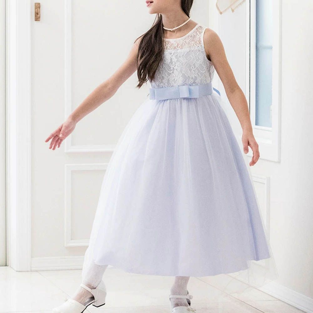 浪漫蕾絲薄紗長洋裝/小禮服-水藍