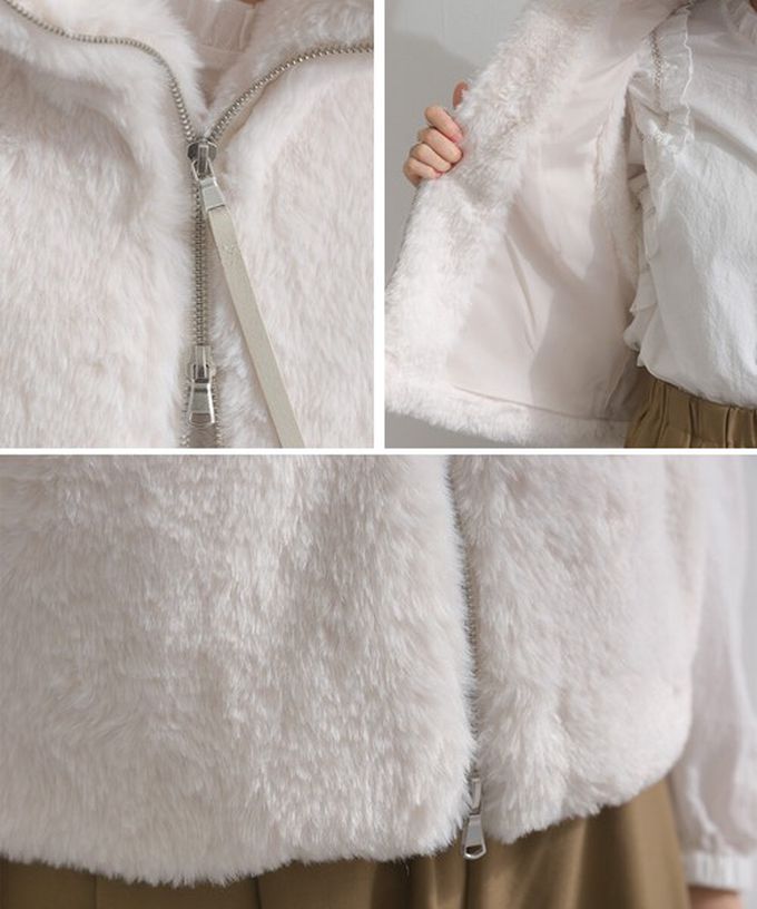 日本 ELENCARE DUE - 柔軟蓬鬆仿毛立領雙拉鍊背心-摩卡灰