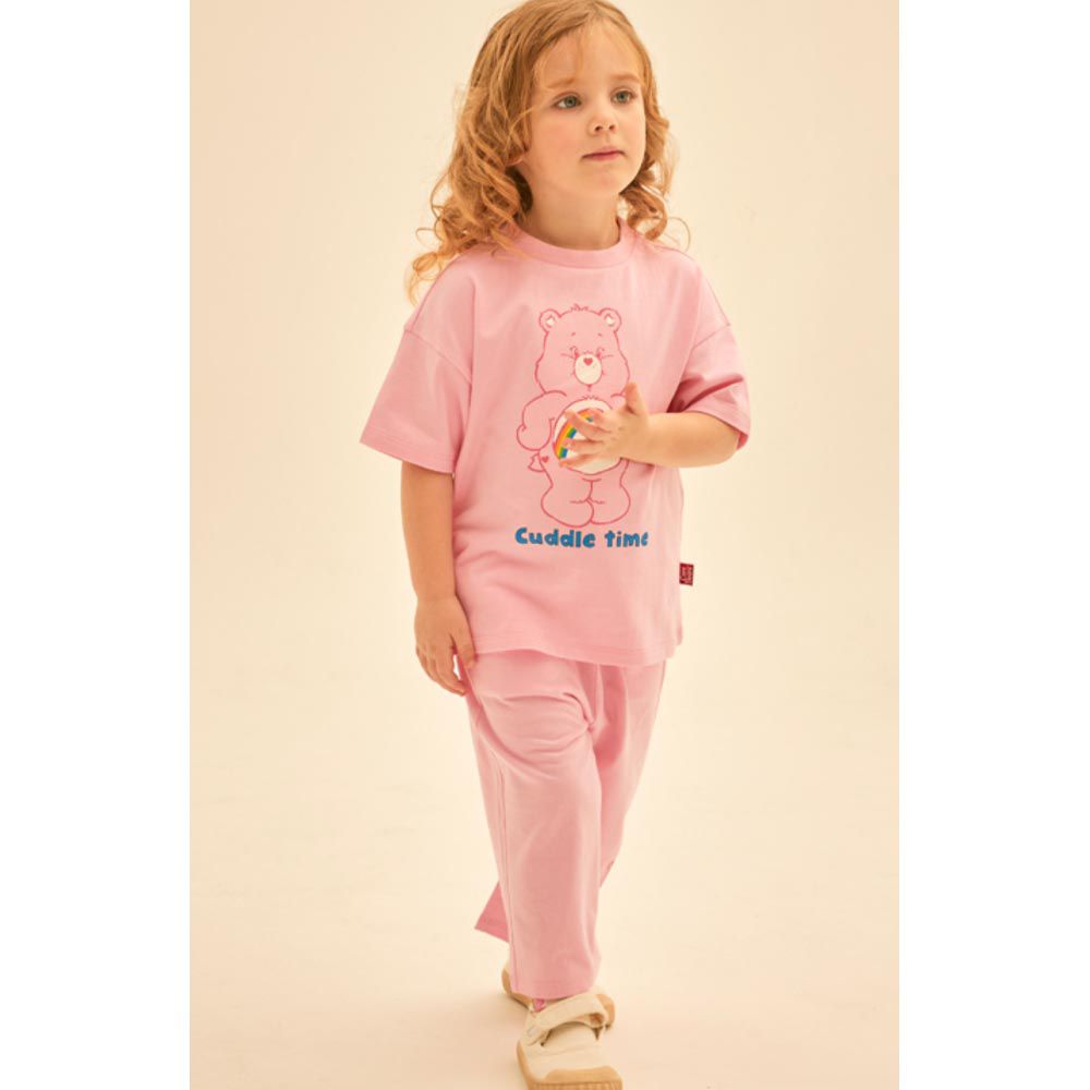 韓國 Care Bears - 聯名款熊熊短袖長褲套裝-粉紅熊-粉紅