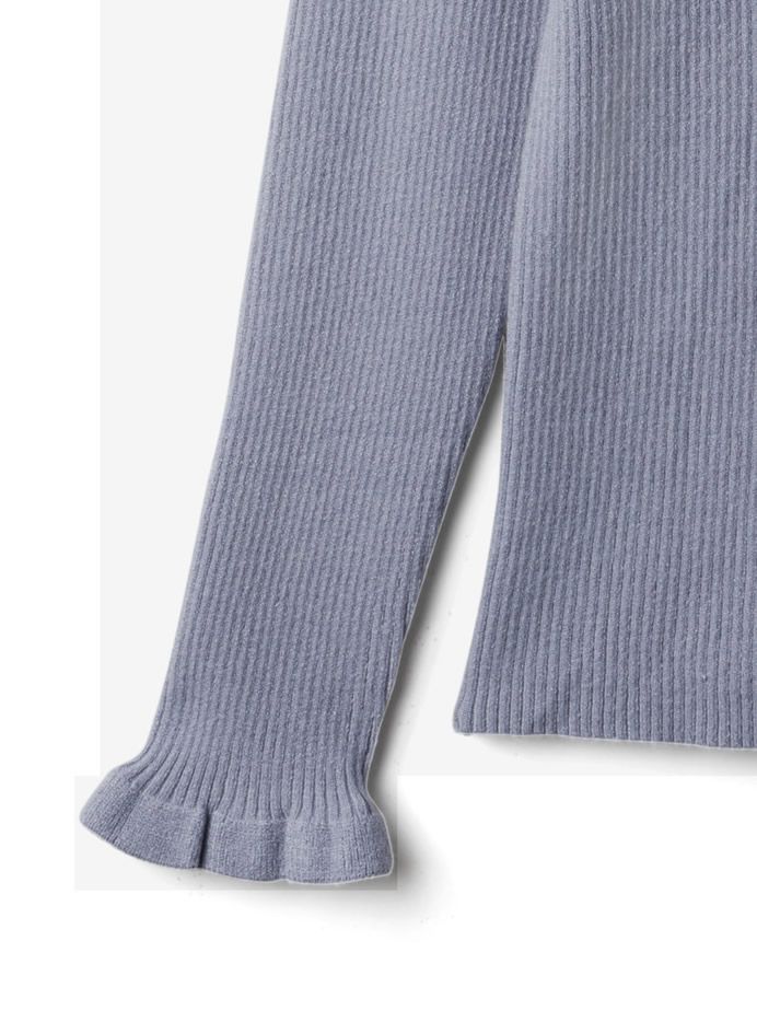 日本 GRL - 合身修飾花邊袖領口針織上衣-薄荷綠