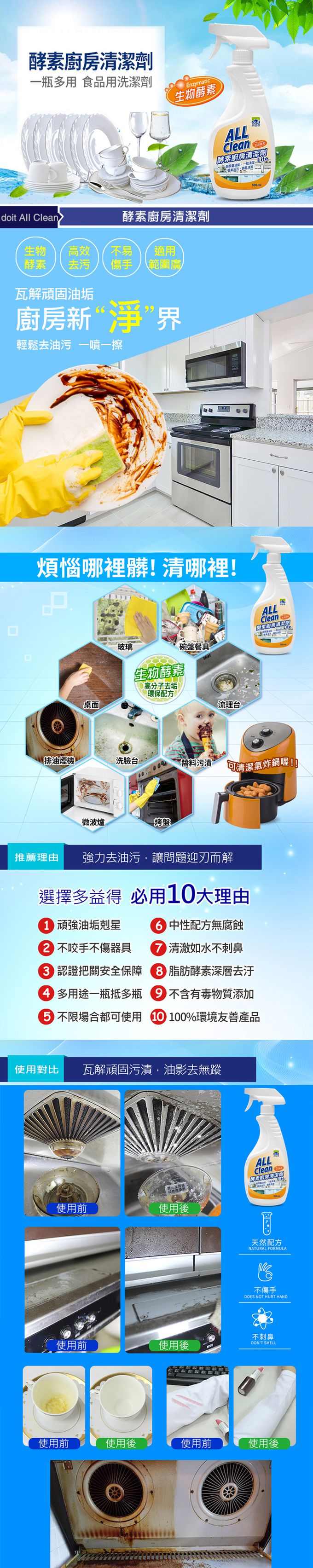 多益得 - ALL Clean酵素廚房清潔劑lite組合-946ml+500ml-1+1組