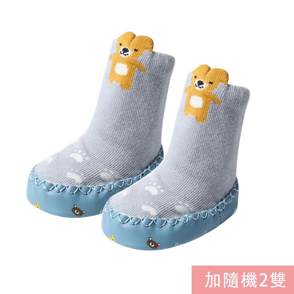 JoyNa - 3雙入-寶寶襪 印花包邊點膠 室內學步鞋-藍色小熊+隨機2雙