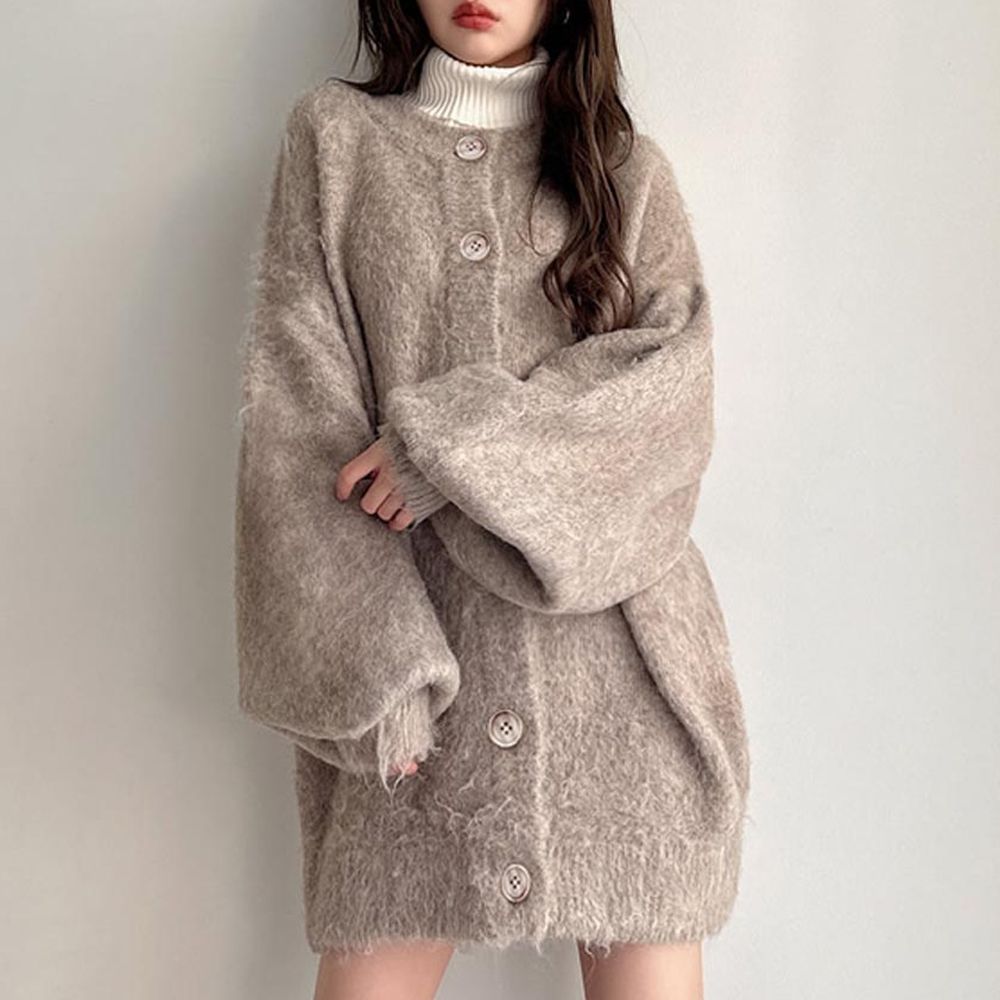 前後2way羊毛感柔軟長版針織外套-摩卡棕 (F)