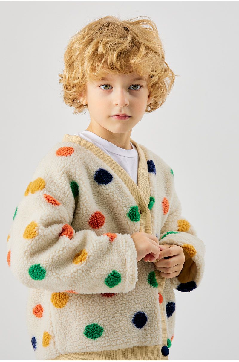 韓國 OZKIZ - (附帽子)彩點毛絨絎縫內裡保暖外套-卡其