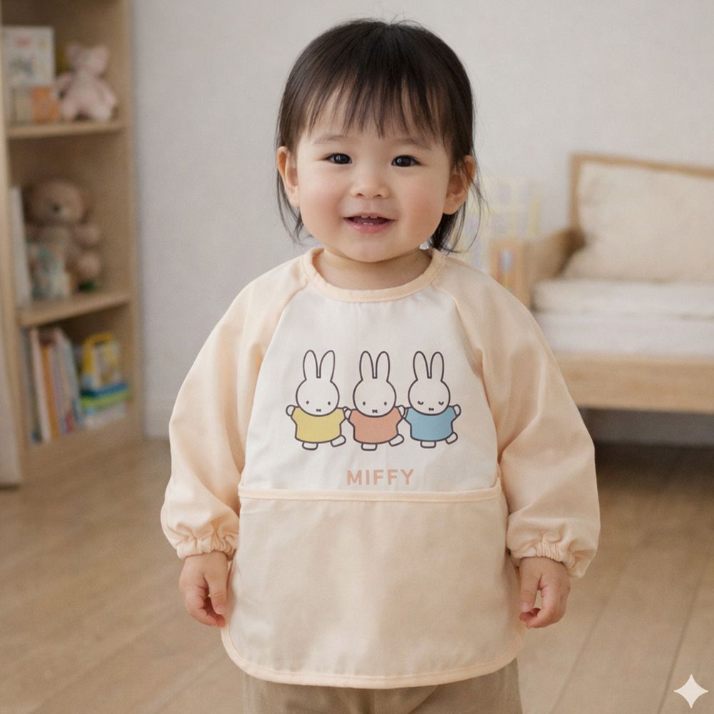 長袖圍兜 附收納口袋-米飛兔-象牙白色