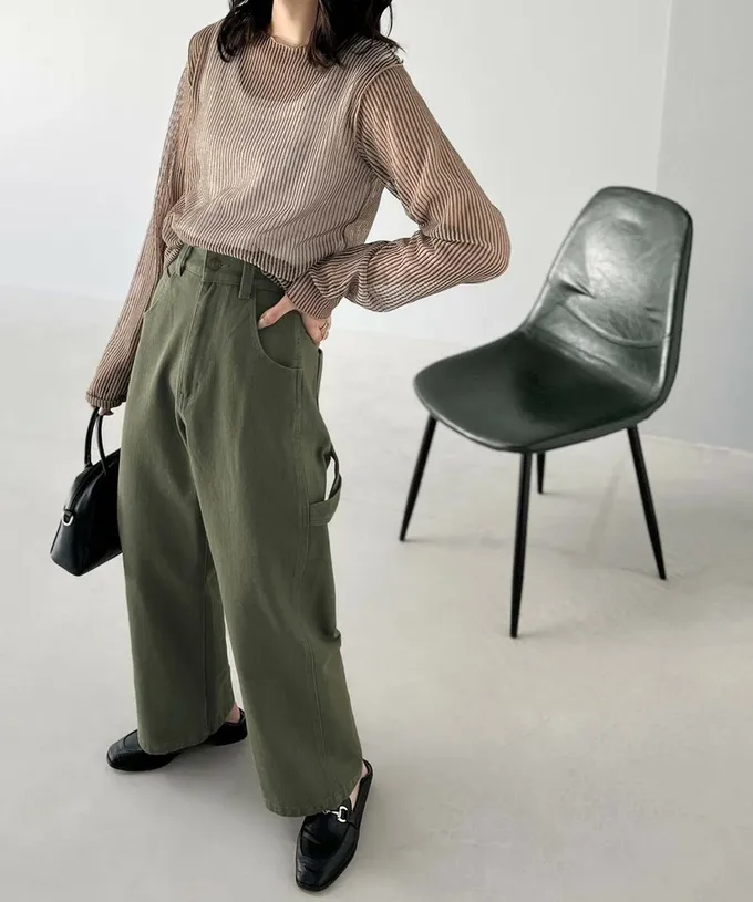 日本 Classical Elf - 超顯瘦厚磅百搭直筒褲-軍綠