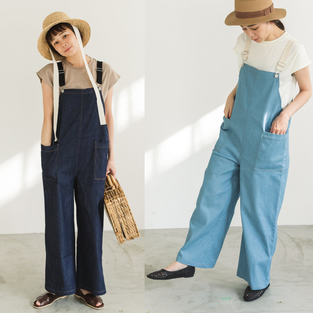 日本 PAIRMANON - 撞色大口袋吊帶褲(媽媽)-墨綠 (FREE)