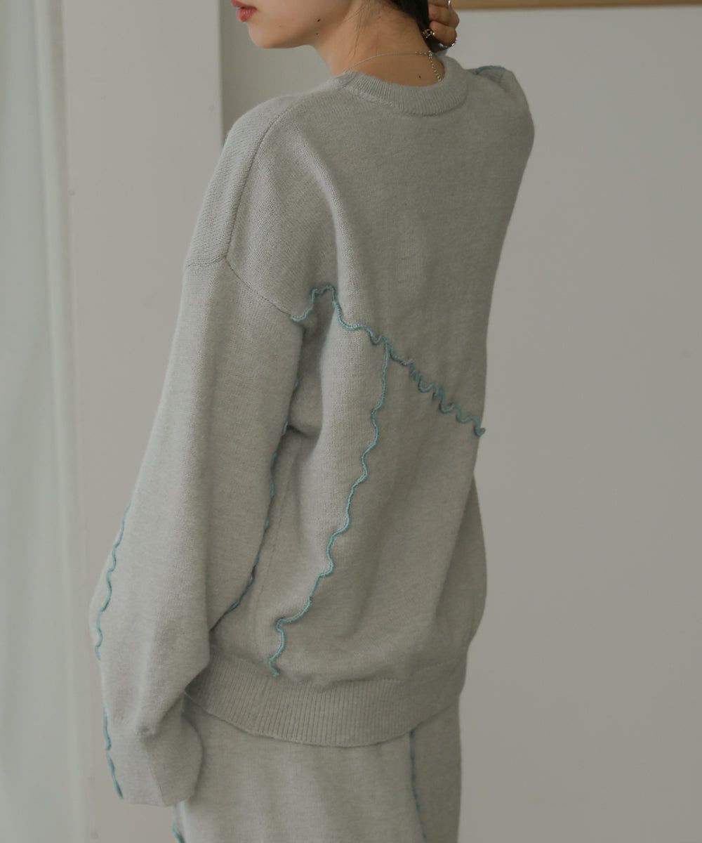 日本 Bab - 不規則撞色滾邊長袖上衣-黑x綠