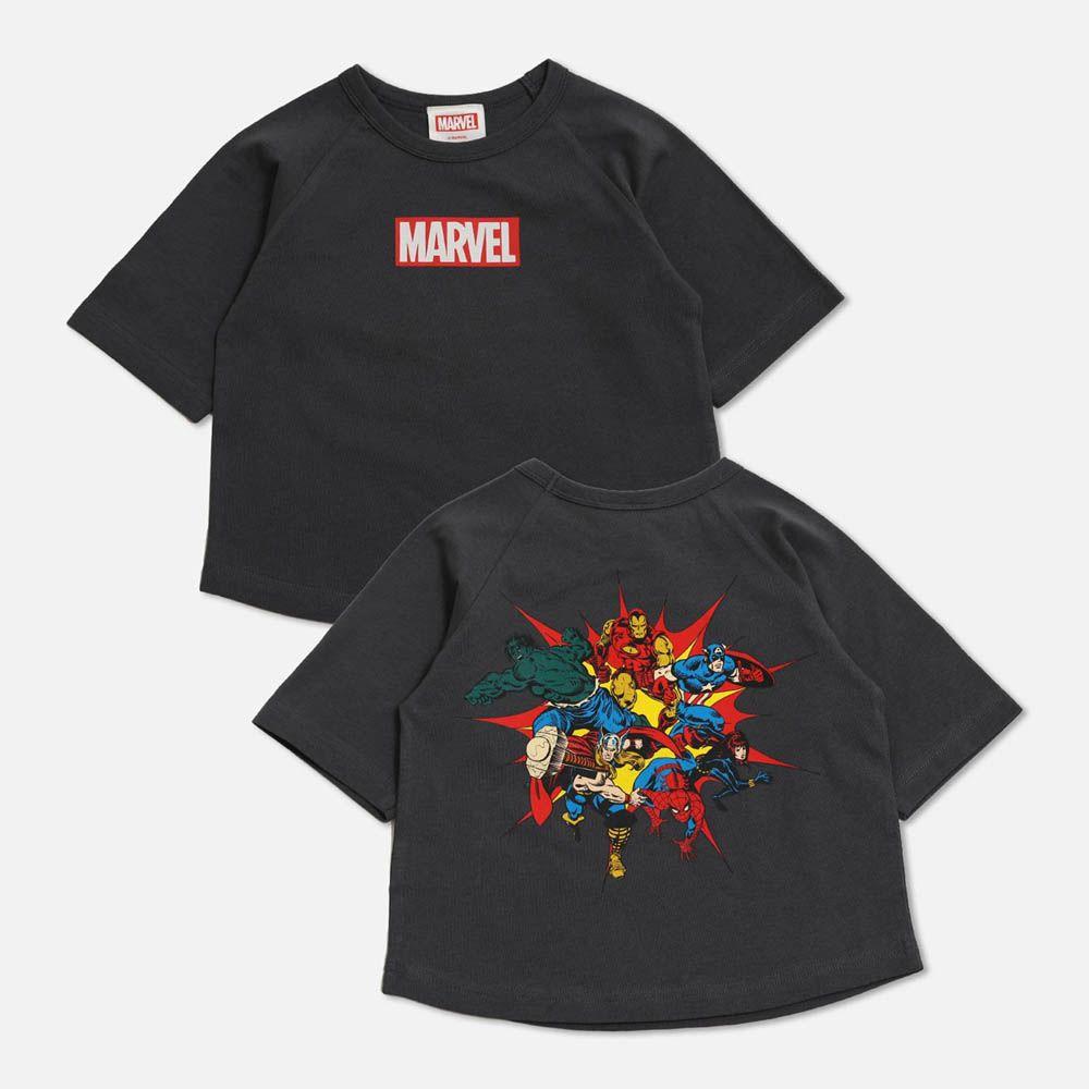 聯名款  100%棉印花短袖上衣-英雄大集合-灰黑