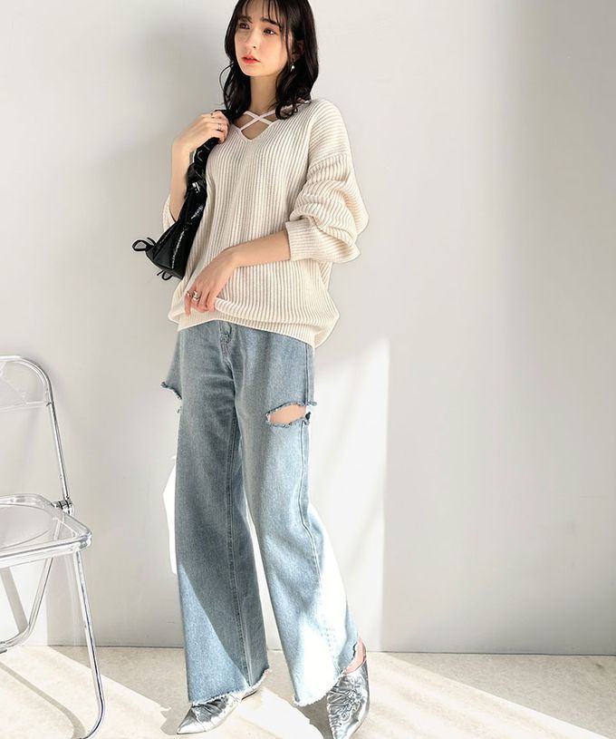 日本 Classical Elf - mily bilet 前後2way氣質粗針織上衣-米白