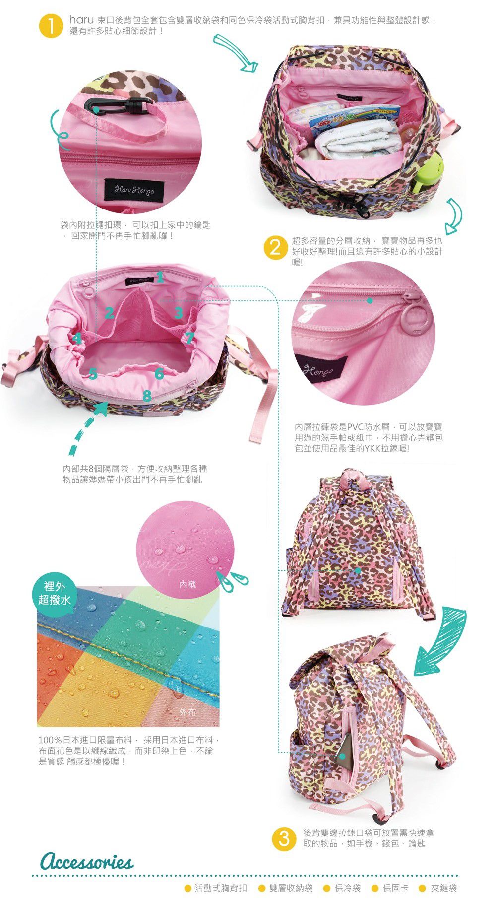 HARUhonpo 小晴天本舖 - HARU 日本布料-束口後背包-SWEETY-糖果粉