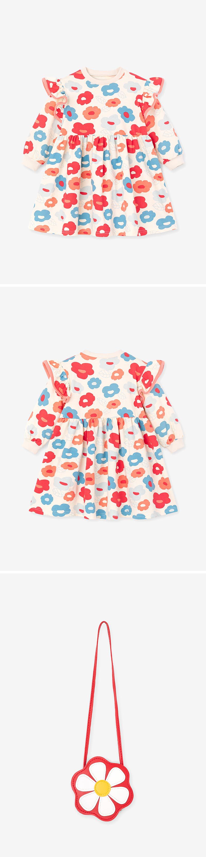 韓國 OZKIZ - (附包包)可愛花朵長袖抓腰洋裝