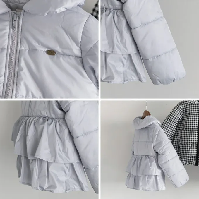 日本 BRANSHES - 背後時尚荷葉澎澎領俏麗鋪棉外套(可機洗)-淺灰紫