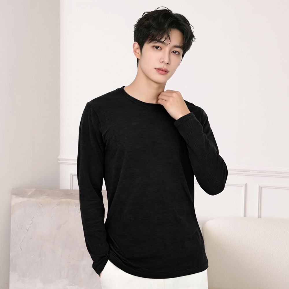 男款膠原蛋白蓄熱保暖衣-圓領-墨黑