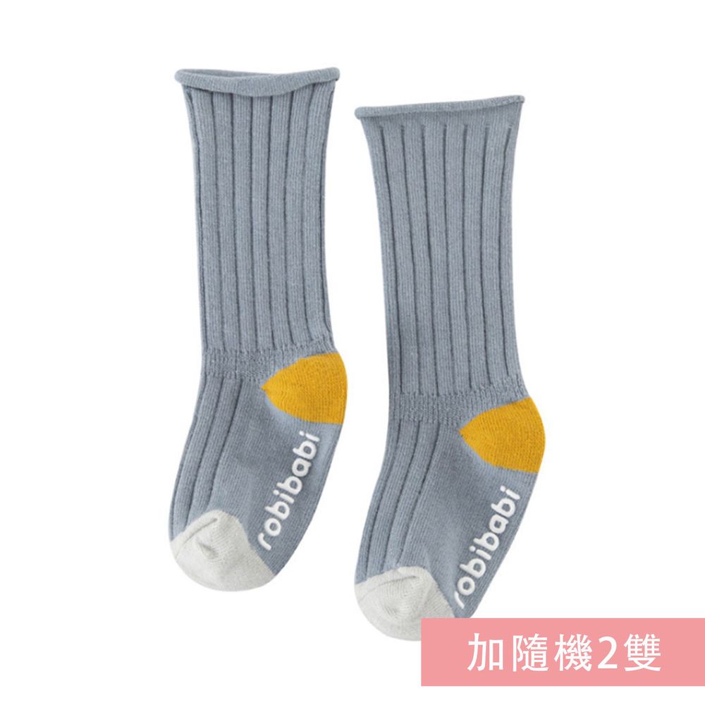 JoyNa - 簡約撞色 長筒鬆口薄襪(底部止滑)-3雙入-煙藍色+隨機2雙