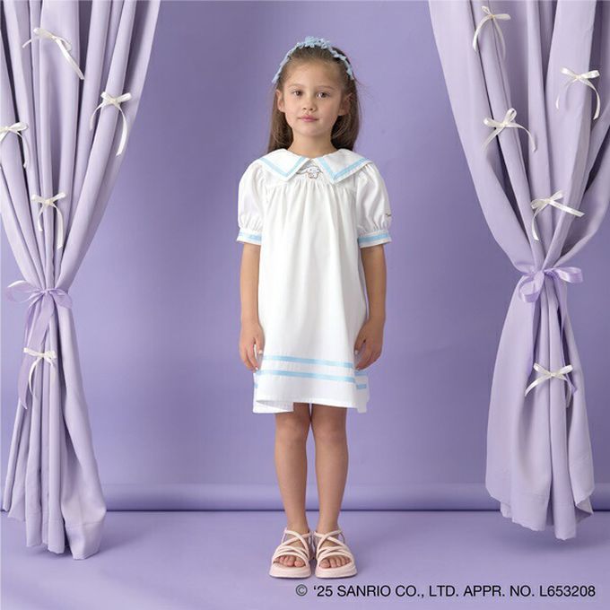 日本 Lycee mine - 俏麗水手條紋短袖洋裝-卡通人物大耳狗-米白