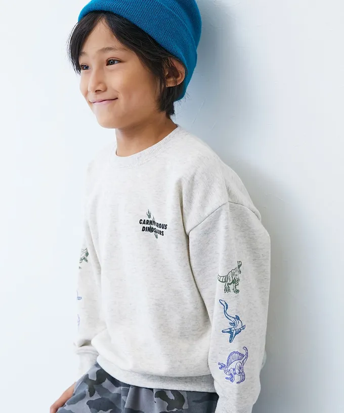 日本 devirock - 熱銷定番 印花縮口長袖上衣-動物們-灰杏