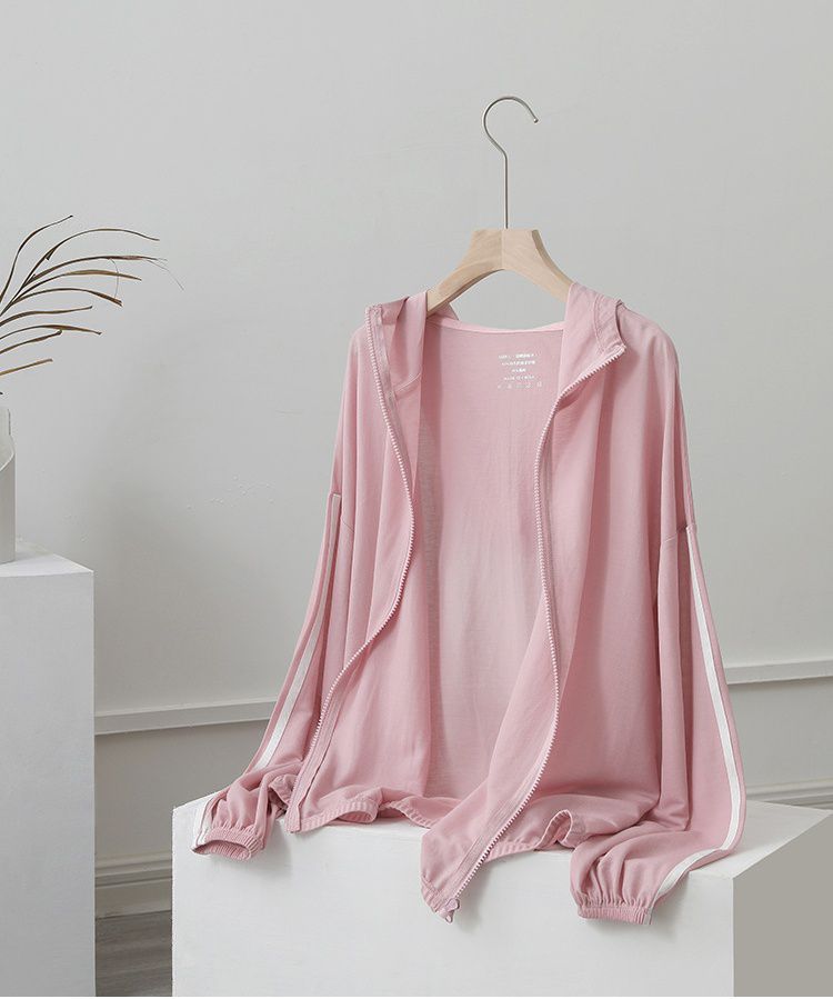 連帽防曬外套-袖子條紋款-粉色